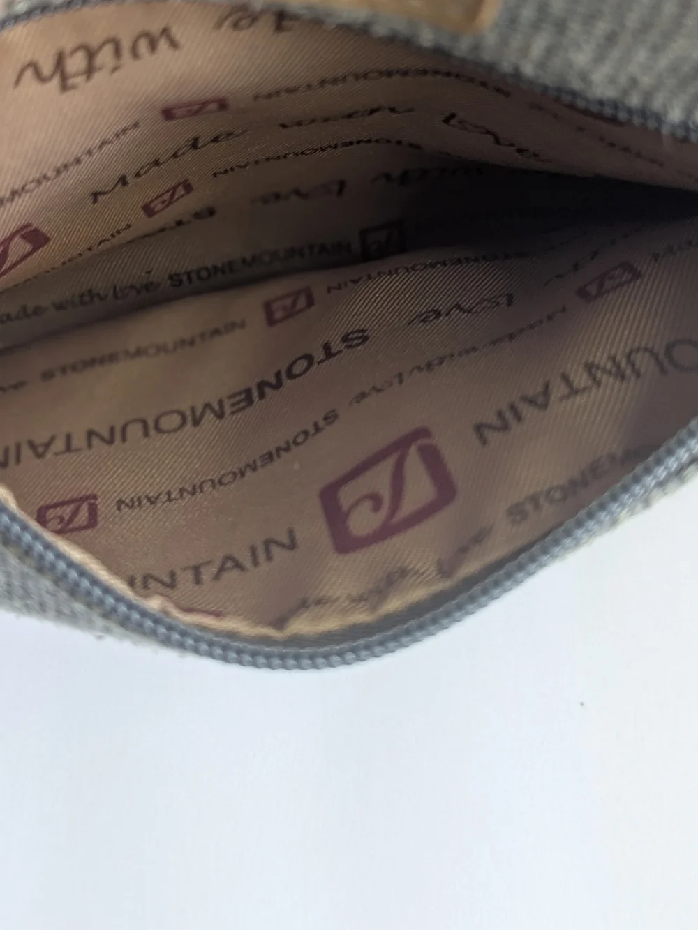 Stone Mountain Crossbody Bag Gray Canvas Tan Leather Trim Multi Pocket Adjustabl